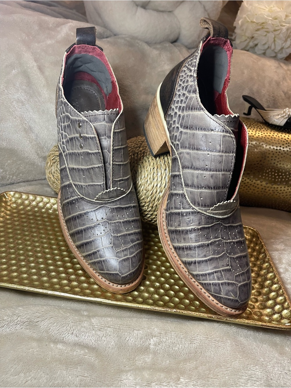 Freebird “Sadie” Ankle Bootie/Slip-On Leather Oxford Stone Croco